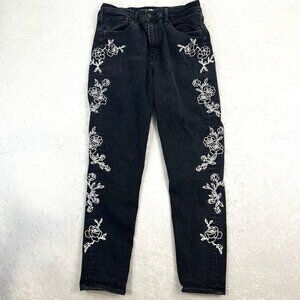 LEVI’S 721 Embroidered Black Jeans White Floral High Rise Skinny Womens 29